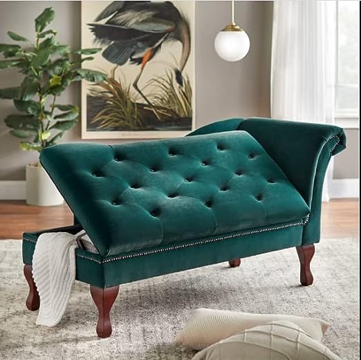 Image of Velvet Left Arm Chaise Lounge Storage Couch Luxury for Offices, Bedroom, Living Room (Green)