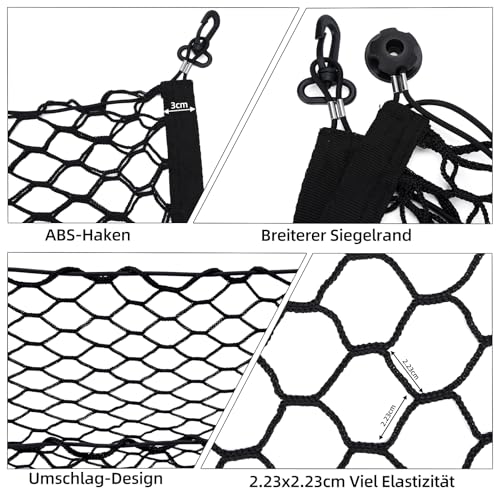 mobumeia Gepäcknetz Auto, Kofferraumnetz 110 x 40cm Mit 4 Karabinern Und 4 ABS Kunststoffschnallen, Super Elastisch Für Die Meisten Autos