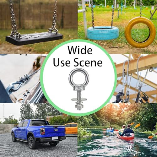 Image of M6 Stainless Steel Lifting Eye Bolt with Nuts 4 Pack (M8 M10 x 1 2 4 inch Available), Metric M6 x 25mm (1 /4 inch x 1 in) Ring Shoulder Eye Bolt for Swing, Threaded Eyebolt kit for Tie Down Outdoor