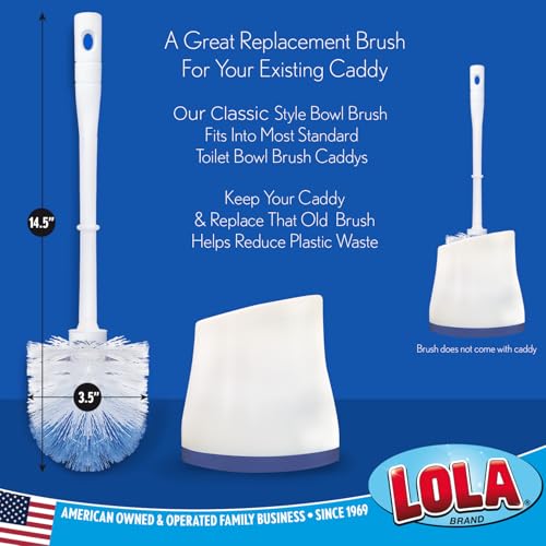 Image of LOLA Classic Toilet Brush, 12 Pack, Durable Fiber Stiff Bristles, Compact Size, Non-Scratch, Long-Lasting