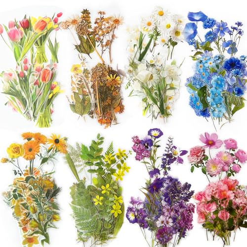 320 PCS Flower Stickers - Waterproof Botanical Decals for Hydro Flasks, Journals & DIY Crafts, 8 Vintage Floral Themes (Daisy, Sunflower and More)