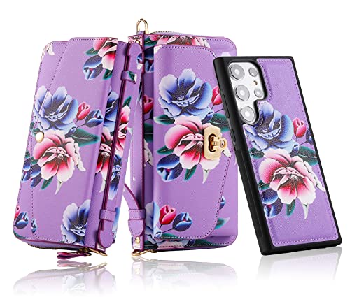 LITOU Compatible for Samsung Galaxy S24 Ultra Phone Case Wallet for Women Zipper,Detachable Magnetic,RFID Blocking Card Holder,Crossbody Strap Wristlet Case for Galaxy S24 Ultra.B3