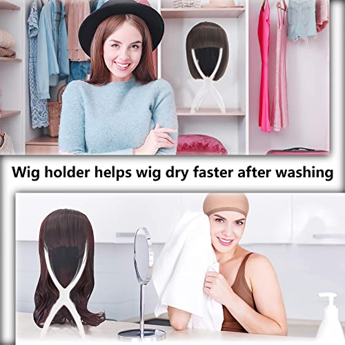 Foto von MingZhuInC Wig Stand Holder, 2 Stücke Perücken Kopfhalter, Perückenständer Kopf Mit 4 Kopfbedeckungen für Perücken Oder Hut (Weiß)