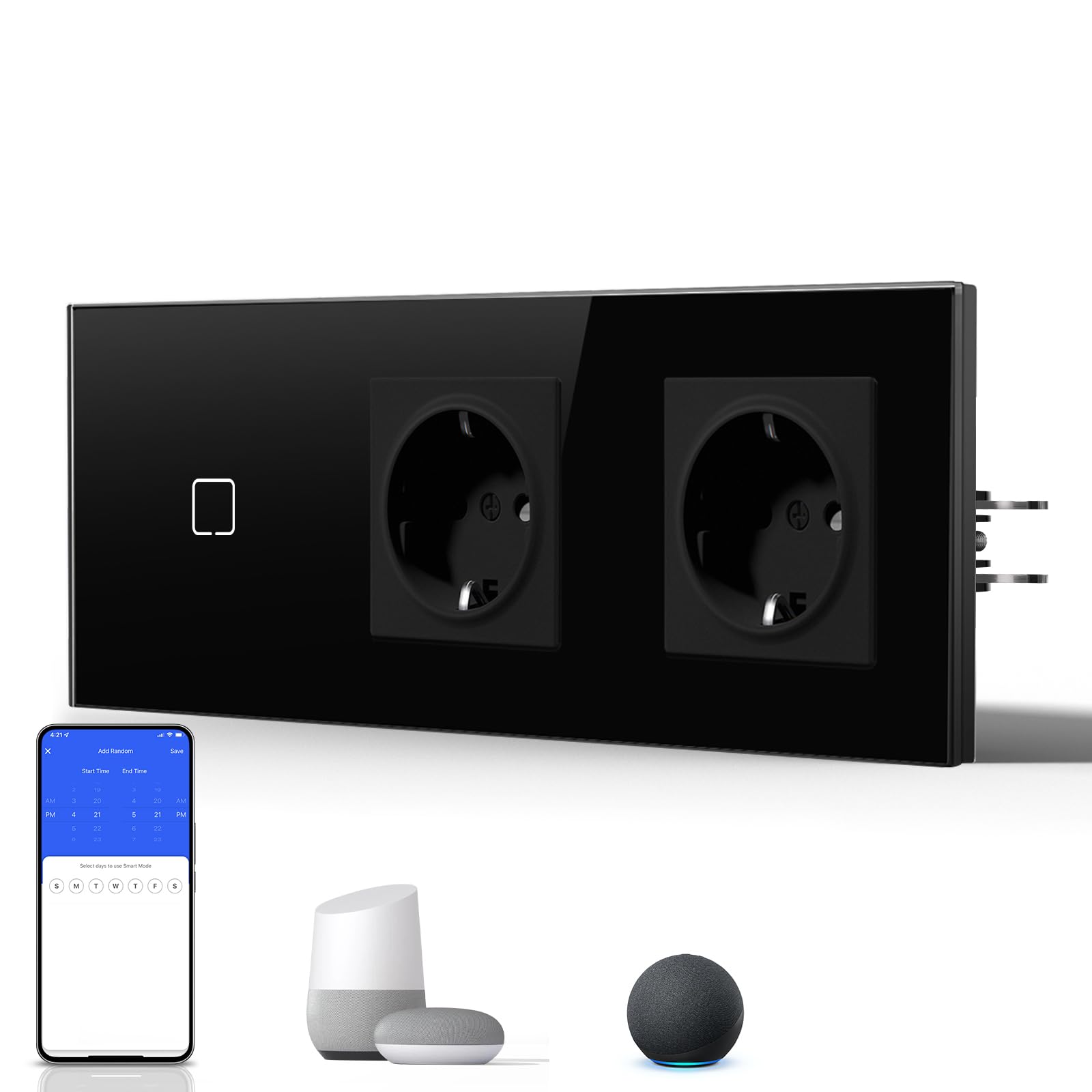 BSEED Interruptor Inteligente WIFI,Interruptores Tactil Con Cristal,Compatible con Alexa,Tuya y Smart Life,Requiere Cable Neutro,2 Gang 1 Vía,86mm Blanco — view 179