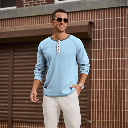 Men's Henley Shirt Long Sleeve Soft Stretch Button T-Shirt Casual Stylish Henley Pullover Shirts2