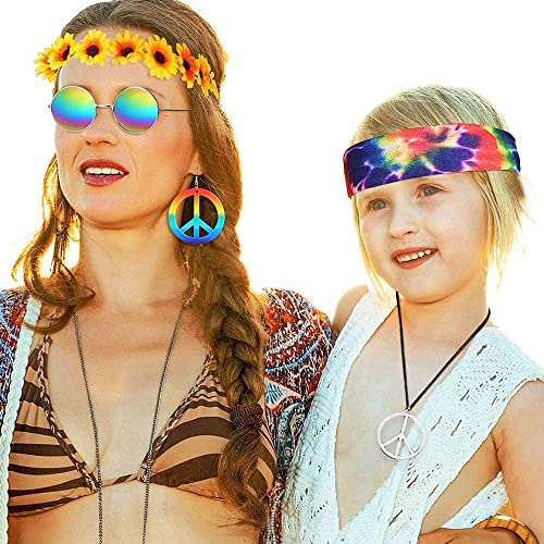 JORAKI Hippiekostuum set van 6 hippie accessoires vredesteken halsketting oorbellen armband regenboog hoofdband zonnebril hippie kostuum jaren '60 en '70 themafeest - Image 8