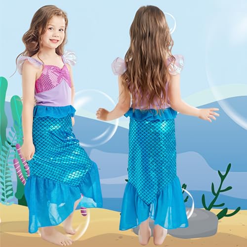Image of PATPAT� Mermaid Dress for Girls - Little Mermaid Costume for Girls with Matching Jewelry & Hair Clip Mermaid Dress Princess Dresses for Girls 4-6 Years Old Gift Birthday Party