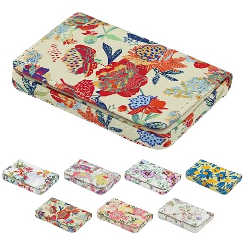 Image of Business Card Holder，PU Leather Business Card Case Color Printing Pattern Card Holder Wallet，Pockets Magnetic Credit Card Holders for Men and Women - Purple Flowers