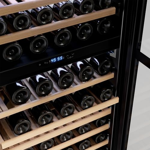 Image of Empava 24 inch Dual Zone Wine Cooler Refrigerator with Reversible Glass Door, Freestanding or Built In Tall Fridge with LED Light, Touch Control, 163 Bottles Capacity
