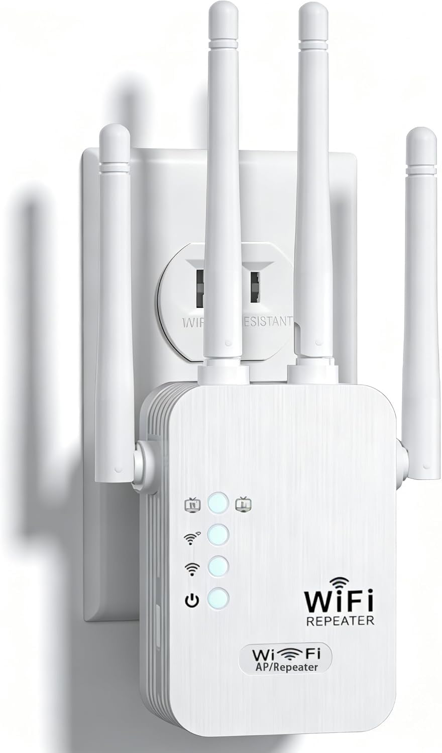 Répéteur WiFi 1200Mbps, Puissant WiFi Booster Double Bande 5GHz & 2.4GHz Amplificateur WiFi Puissant avec Gigabit Ethernet Port, 4 Antennes WiFi Extender Compatible avec Toutes Les Box Internet