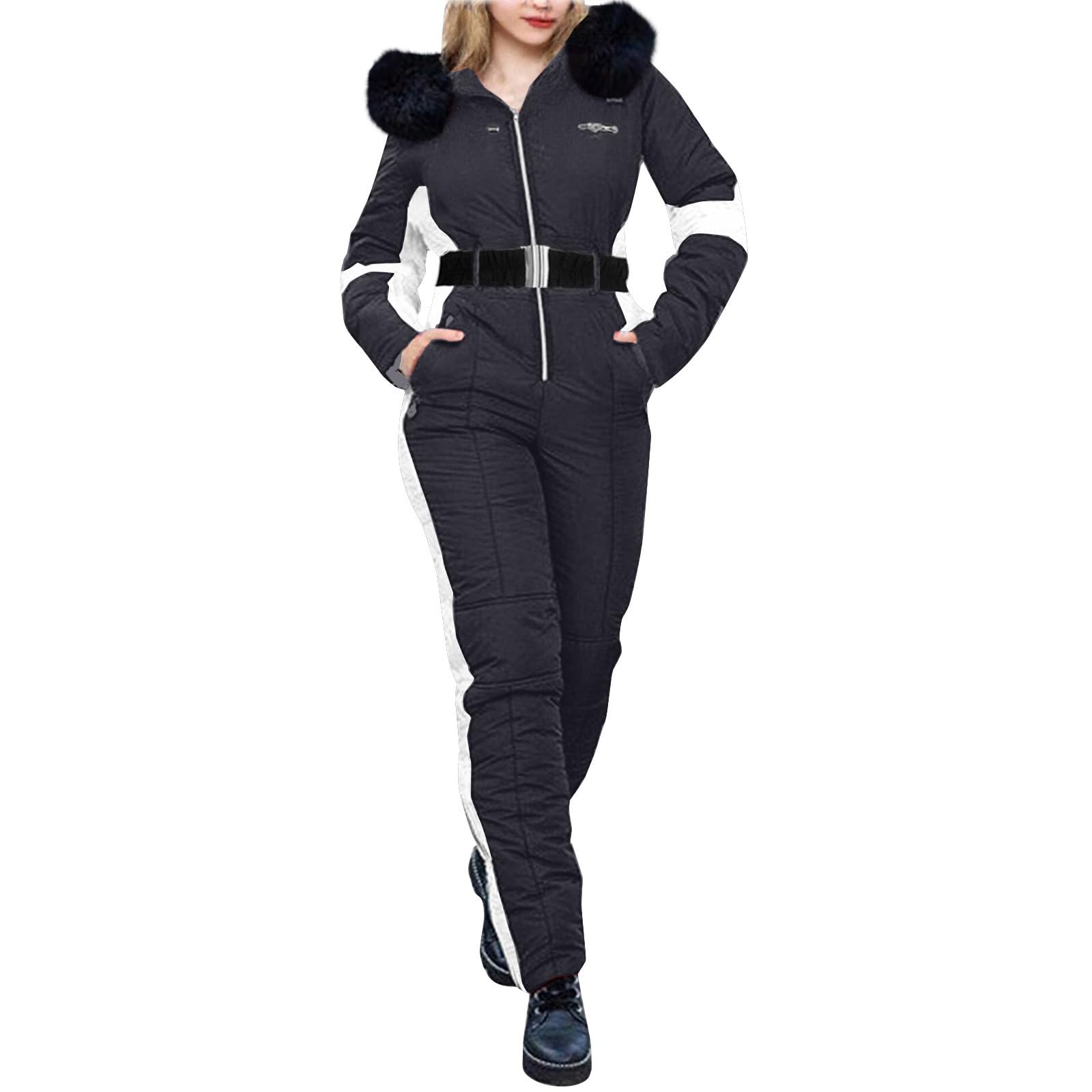 Generisch Combinaison de ski pour fille - Coupe-vent - Combinaison d'hiver chaude - Avec ceinture - Combinaison de ski - Pour sports de plein air