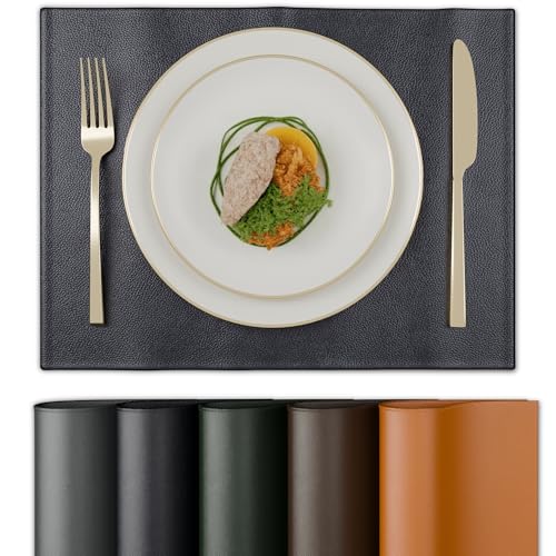 Image of Encasa XO Leather Dining Table Mats Set of 4 | Water Repellent & Heat Resistant Dining Table Mats | Washable & Easy to Clean Placemats for Kitchen Decor - 42x30 cm (Navy Blue)