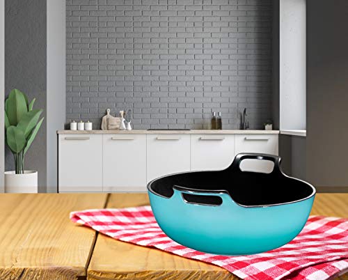 Enameled Cast Iron Balti Dish With Wide Loop Handles, 5 Quart, Turquoise - Thumbnail 3