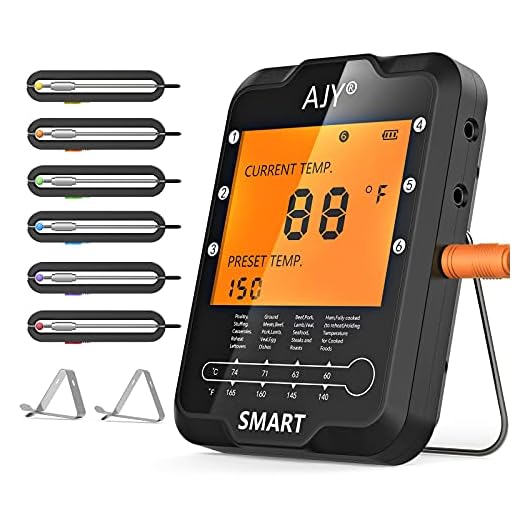BBQ Meat Grill Thermometer,AJY Smart Bluetooth Wireless Remote Digital Cooking Food Meat Thermometer with 6 Probe for Smoker Grill BBQ Thermometer Support iOS & Android, 328Feet.