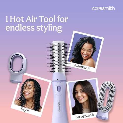 Image of Caresmith Bloom 3 in 1 Hot Air Brush for Hair| Hair Dryer, Volumizer Brush & Hair Straightening Brush | 4 Mode Settings |Multiple Hair Styling Tools in One| Blow Dryer For Women|Hot Hair Brush|1200W Power, Ceramic-Coated, 360 Airflow