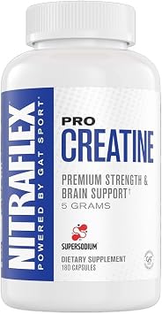 GAT SPORT Pro Creatine Capsules, Strengh, Wellness, Brain Health, Enhanced Absorption, 5 Grams, 180 Veggie Capsules