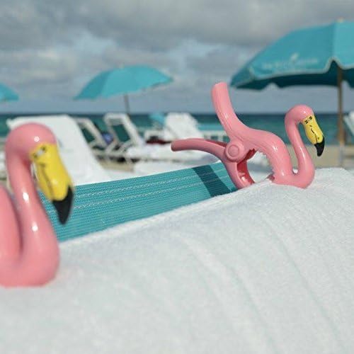 THE ITSA Pair of sun lounger, Beach and Garden Boca style towel clips - PINK FLAMINGO
