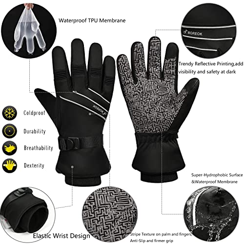 Foto von BIKINGMOREOK Winterhandschuhe Wasserdicht -30°F 3M Thinsulate Skihandschuhe Warme Touchscreen Handschuhe,Winddicht Fahrradhandschuhe Herren Damen-Schwarz-M