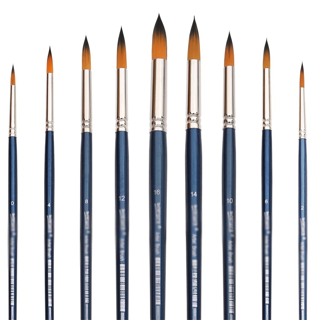 Ensemble De 9 Pinceaux À Pointe Ronde Et Pointue pour Aquarelle, Peinture À l'huile, Manche Long