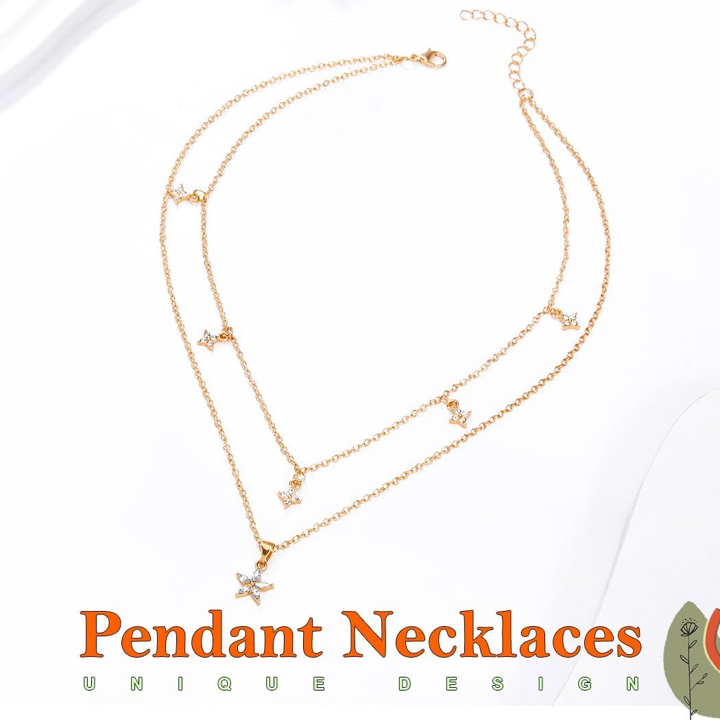 ACEDRE Gold Layered Dainty Necklace Stack Sparkly Small Pendant Chain for Women - Image 2