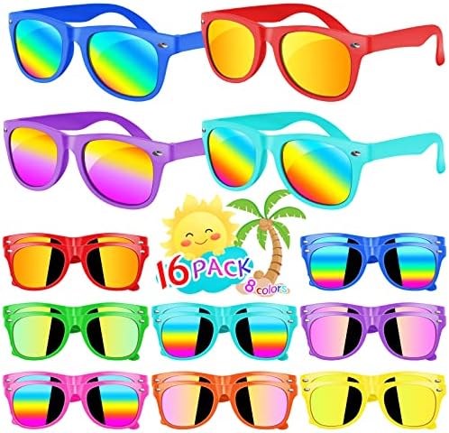 Kids Sunglasses Bulk, Kids Sunglasses Party Favor, 16 Pack Neon Party Sunglasses for Kids, Boys and Girls Age 3-8, Beach Pool Birthday Party Supplies, Goody Bag Favors,Great Gift for Kids Party Favors