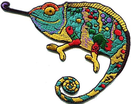 TKPatch Chameleon lizard retro hippie boho 70s embroidered applique iron-on patch