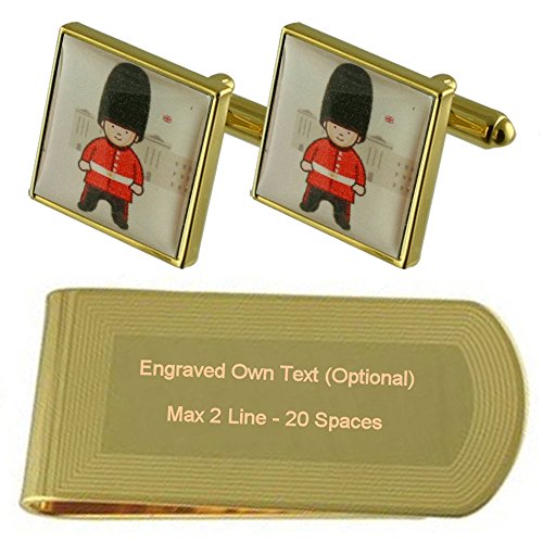 Gemelos de soldado de Londres en tono dorado y pasacorbatas elegante para hombre