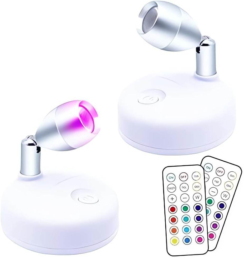 Wireless LED Spotlight Indoor - Battery Operated Accent Lights with Remote, Dimmable Art Lights with Rotatable Head & Timer, Ideal for Painting, Statues