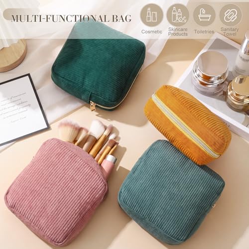 Image of Dansydaisy 4 Pcs Sanitary Napkin Storage Bag Retro Corduroy Period Bag for Gift School Teen Makeup Mini Preppy Cosmetic Wallet Set for Women Teacher Portable First Period Cute Pad Pouch with Zipper