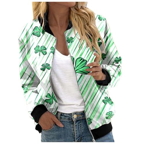 Genérico 2026 Chaqueta Entretiempo Mujer Chaqueta cortavientos ligera y elegante con estampado para otoño, ideal uso diario informal, cómoda cuello alto cremallera. (Green, L)