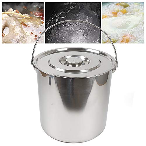 Cubo de acero inoxidable de 20L con tapa, extra grueso de 1,6 mm, cubo de acero inoxidable para grandes cantinas de restaurantes, sopa de pollo con verduras, sopa y estofado en la cocina del hotel