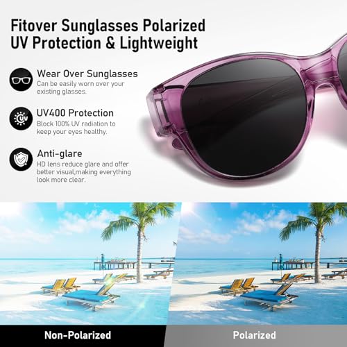 Image of HAOLOTA Fit Over Glasses Sunglasses for Women Polarized | Over Glasses Sun Glasses, UV400 Polarized Lens, Trendy Cat Eye Sunglasses, Lightweight and Flexible, Driving, Daily Use
