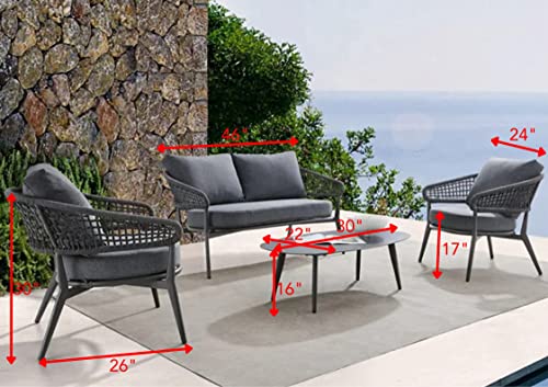Image of DEVOKO Outdoor Furniture Collection Bistro Set with Cushion 4-Piece Rope Patio Backyard Living Set with Center Table in Grey Color