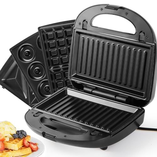SUPERLEX Multifunktional Sandwichmaker set 4-in-1, für Sandwichtoaster Kontaktgrill Waffeleisen Kuchen 2 Scheiben mit Antihaftbeschichtung, Doppelseitiges Backen bei Konstanter Temperatur, BPA-frei