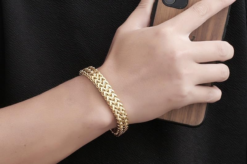 Miami Cuban Bracelet 18K Gold Men's Solid Bracelet Mesh Fashion Hip Hop Jewelry Gift for Father, Husband's Birthday, New Year's Gift3