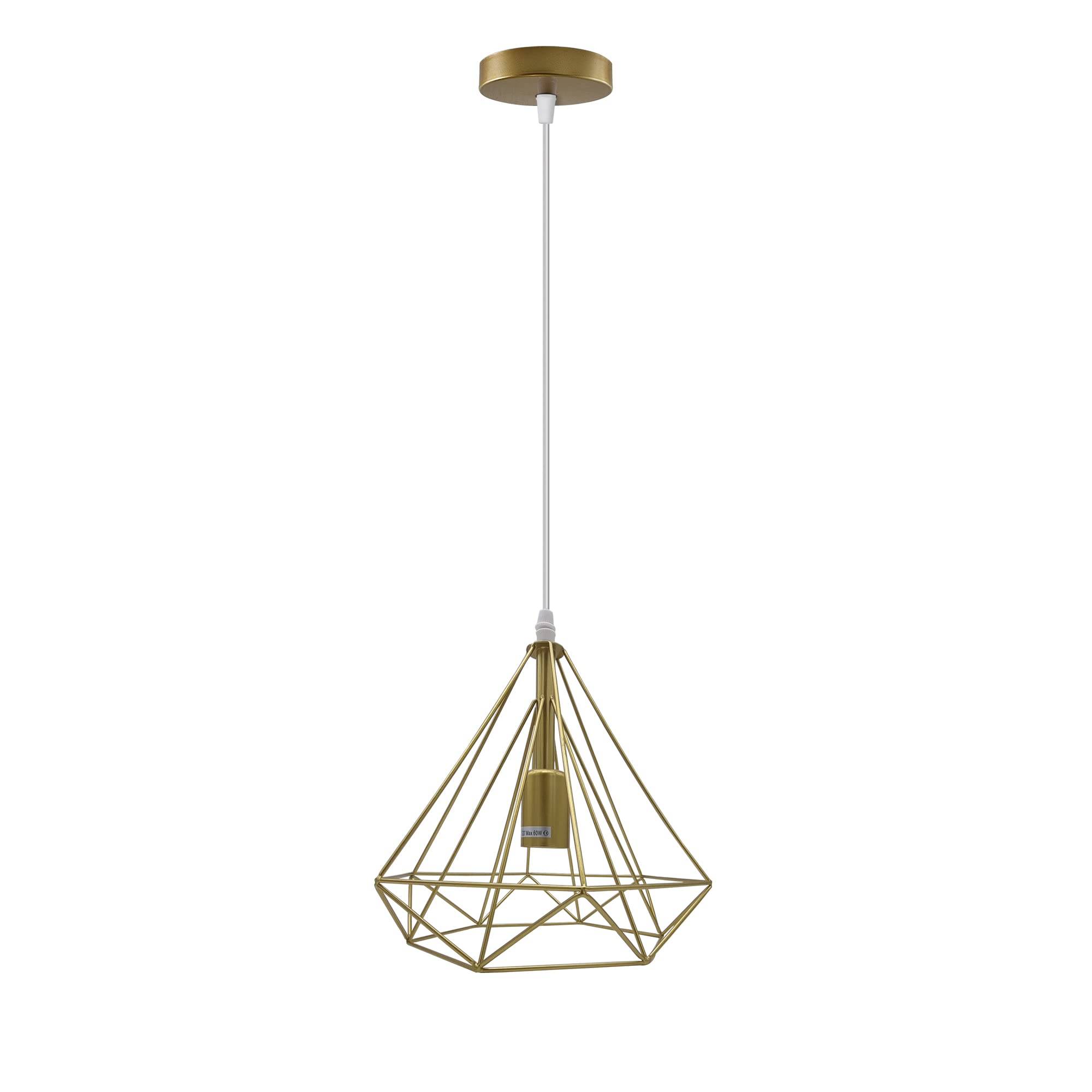 LEDSone Modern Retro Industrial 25cm Metal Diamond Cage E27 Base 95cm Adjustable Cord Rectangle Ceiling Hanging Pendant Lampshade Lighting Fixtures
