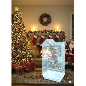 38-Inch Double Roof Top Large Flight Bird House Cage with Toys & Climbing Ladder for Cockatiels Parakeets Aviary Budgie Finch Lovebird Canary Pet Bird Travel Cage Side Nest Box Doors