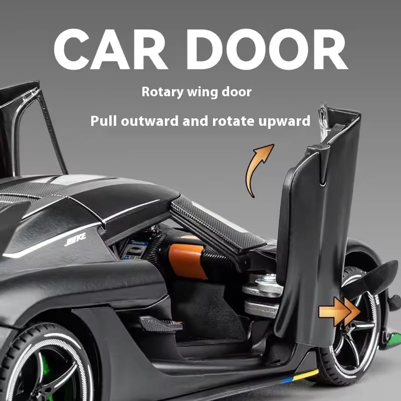 Image of 1:24 Koenigseggg Jesko Sport Alloy Metal Pull Back Die-cast Car Openable Doors and Light Music Toy Car for Kids (1:24 Koenigsegg - Black)