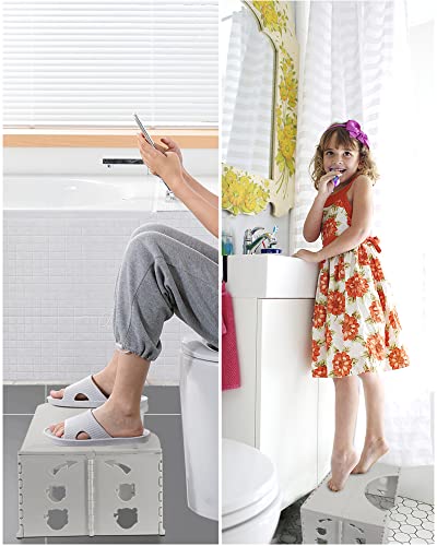 Foldable Toilet Potty Stool For Adults, 7" Healthy Squatting Posture Toilet Poop Stool, Bathroom Anti-Slip Toilet Assistance Step Stool, Fold Design Portable Travel Poop Stool For Adults, Kid. (Grey) #TOP4