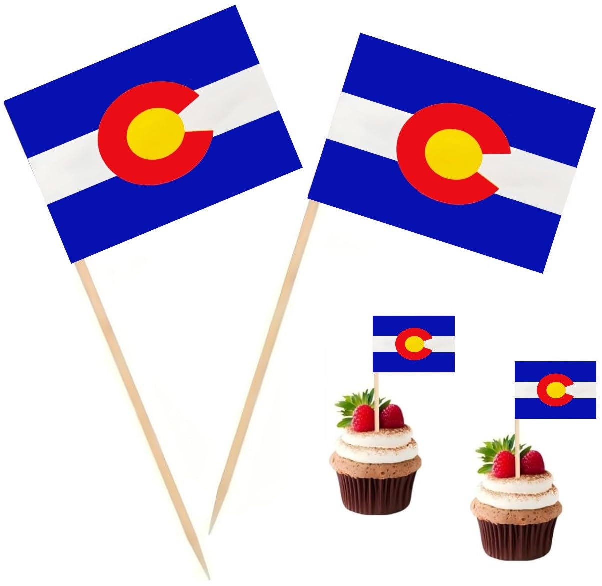 Photo 1 of 100 Pcs USA Colorado Flag Colorado Toothpick Flag, Cocktail Picks Mini Stick Cupcake Toppers Country Picks Party Decoration Celebration Cocktail Food Bar Cake Flags ?