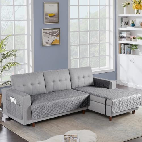 Image of TAOCOCO Sectional Couch Covers 100% Waterproof L Shaped Sofa Covers for Right Hand Facing Chaise Lounge, 2 Pieces Couch Cover L Shape Furniture Protector Slipcover for Pets Kids, Small /Light Gray