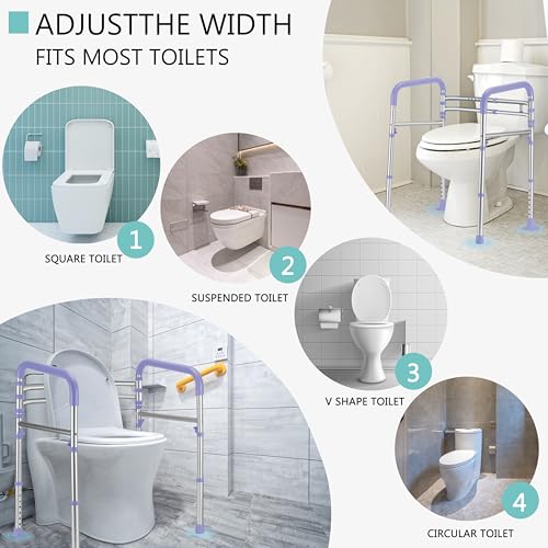 Image of Lianjindun Toilet Safety Rails (350 lb), Adjustable Toilet Frame for Elderly, Seniors, Handicap & Disabled, Foldable Handicap Toilet Handles Fit Any Toilets(Purple)