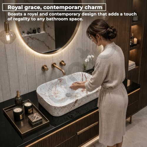 Image of Plantex Tabletop Wash Basin for Bathroom /Designer Ceramic Basin /Rectangle Countertop Wash Basin /Home /Office (22 x 14 x 5 Inch)