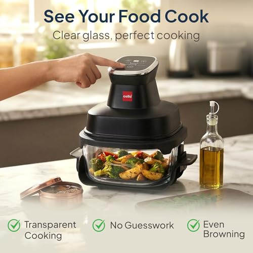 Image of CELLO Airmate Modular Air Fryer with 5MM Borosilicate Glass Bowl 4L | 90% Less Fat Cooking, 1500W High Speed 360 Air Wave Technology | For Fry Bake Crisp Keep Warm, Cook Serve Store, Dishwasher Safe