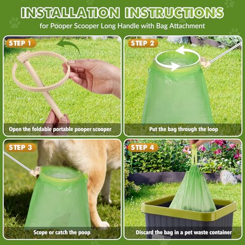 Dog Pooper Scooper, 43" Extendable Pooper Scooper Long Handle with Bag Attachment(120pcs), Portable Poop Scoop for Small Medium Large Dogs, No Touch Avoid Bending Over, Suit for Yard, Park, Wild,City — view 4