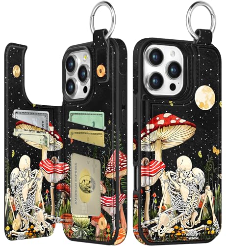 Shorogyt for iPhone 16 Pro Max Wallet Case, Mushroom Skull