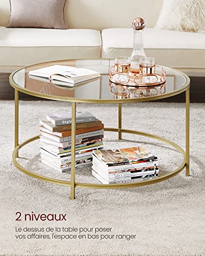 Table Basse Ronde Verre Trempé Cadre Doré VASAGLE