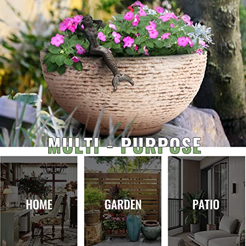 Image of Sungmor Hydroponic Planter Large Garden Bowl Micro Landscape Succulent Pot - 15.6 inch Diameter 0.5 inch Thickened Big Water Lily Container - Resin Marble Texture Functional Mini Fish Pond Fountain Bird Bath