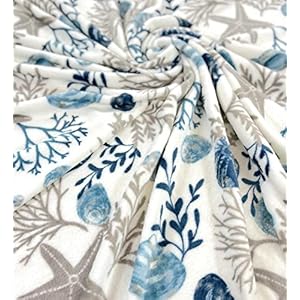 Coastal Ocean Beach Throw Blanket: Soft Plush Velvet Fleece Seashells Hues of Blue Grey on White Accent for Couch or Bed, Colored: Blue Gray Taupe White Coastal Ocean Beach Throw Blanket Soft Plush Velvet Fleece Seashells Hues of Blue Grey on White Accent for Couch or Bed Colored Blue Gray Taupe White