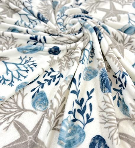 Coastal-Ocean-Beach-Throw-Blanket-Soft-Plush-Velvet-Fleece-Seashells-Hues-of-Blue-Grey-on-White-Accent-for-Couch-or-Bed-Colored-Blue-Gray-Taupe-White Coastal Ocean Beach Throw Blanket Soft Plush Velvet Fleece Seashells Hues of Blue Grey on White Accent for Couch or Bed Colored Blue Gray Taupe White